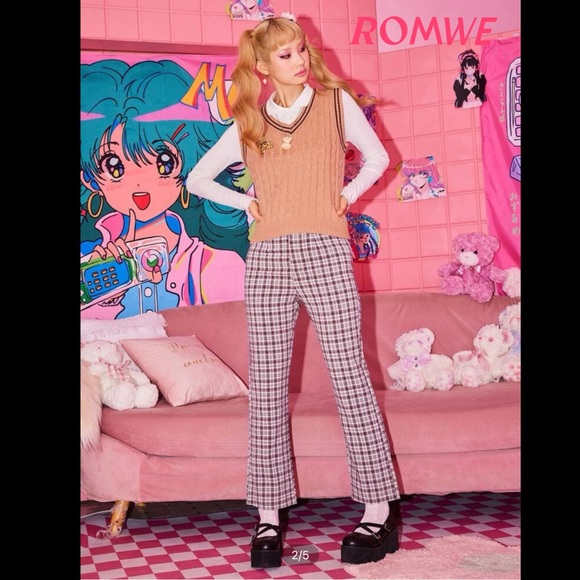 NWT ROMWE SHEIN plaid high waisted pants - Picture 2 of 5